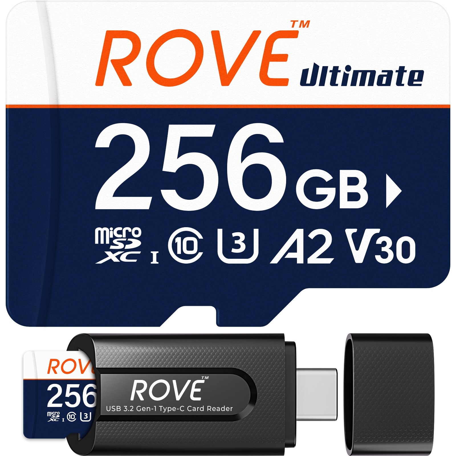 2024 New ROVE Ultimate High Speed 256GB Micro SD Card with USB-C Card Reader