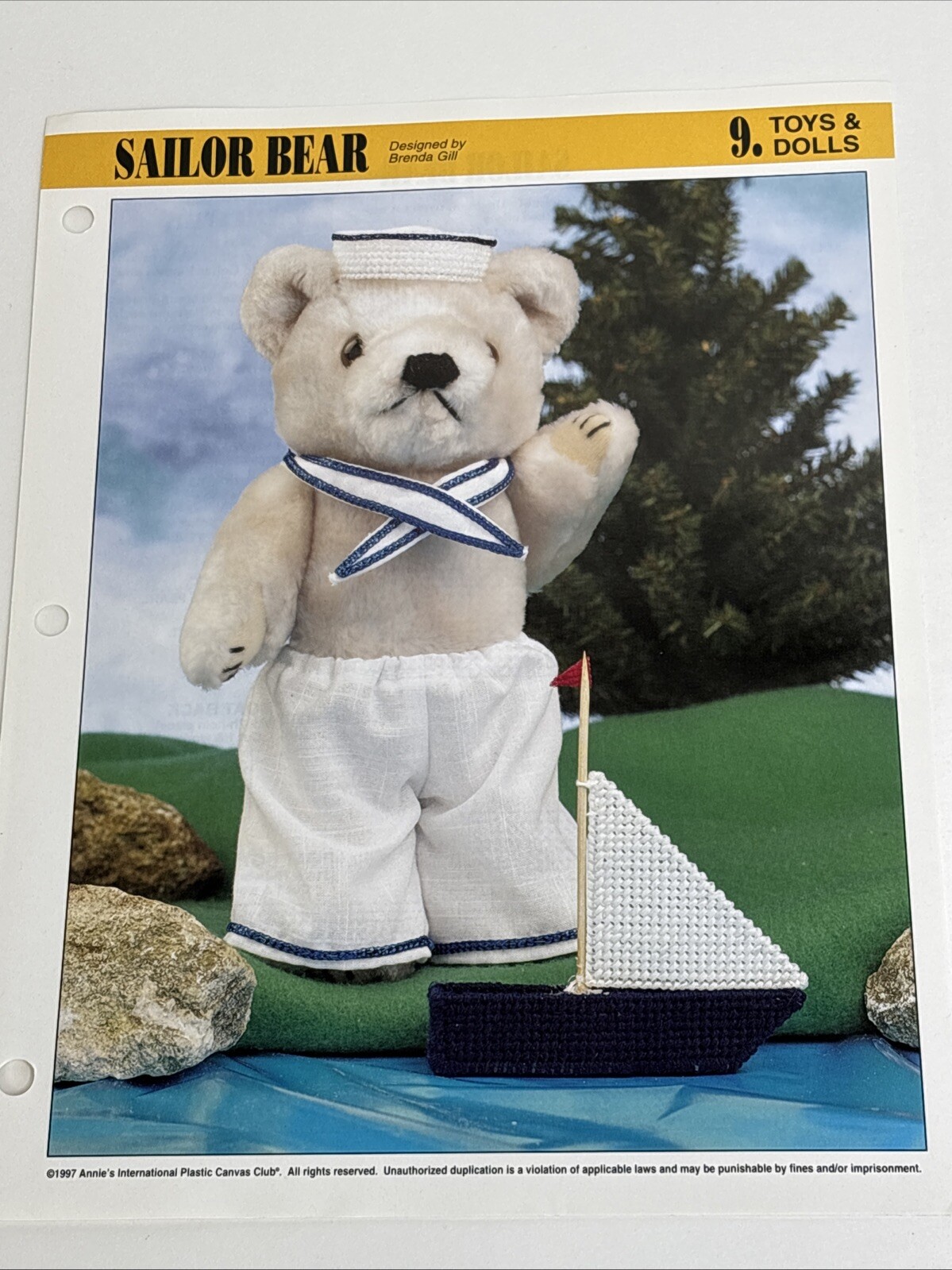 Sailor Bear Cloths & Sailboat Annie's Attic Plastic Canvas Pattern Page