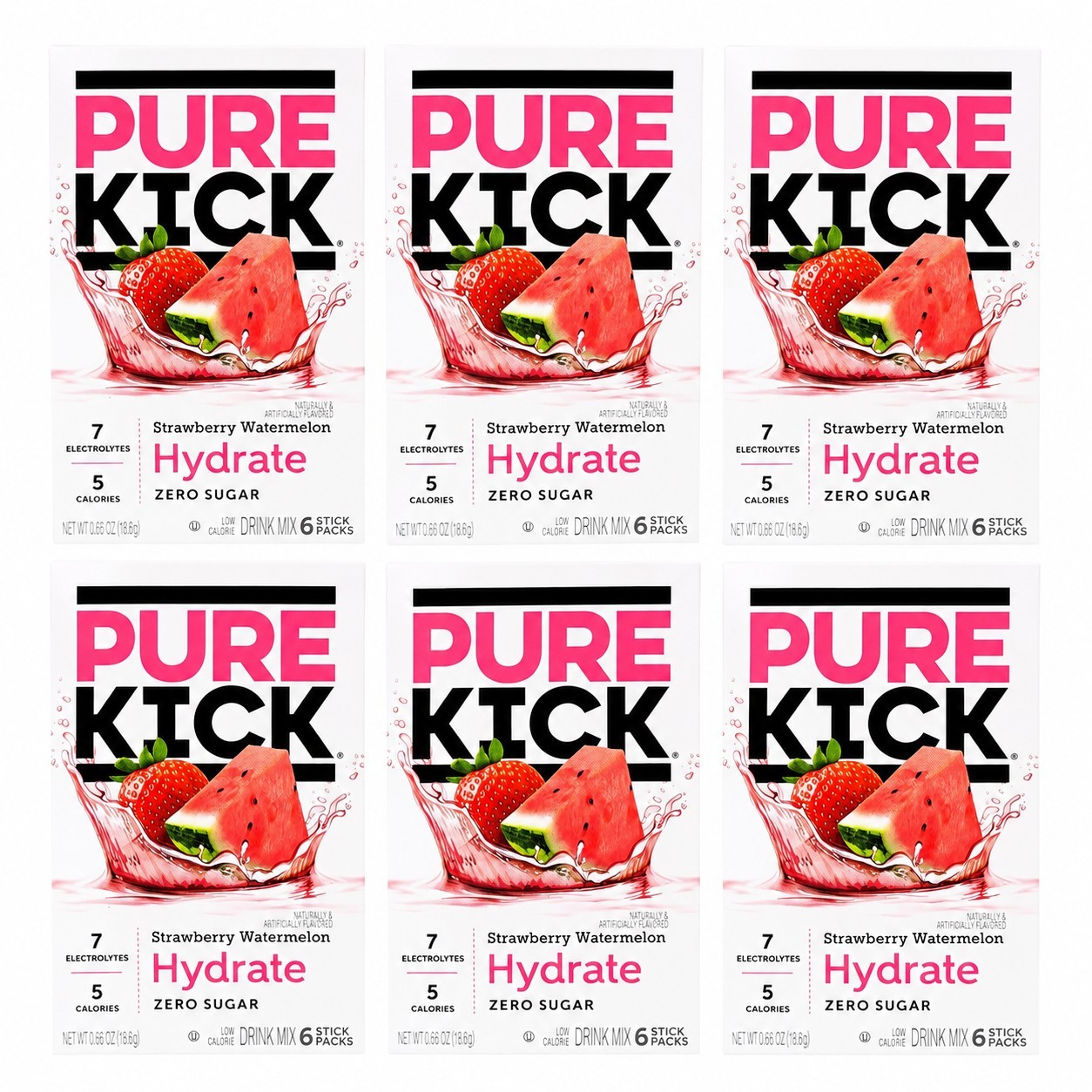 Pure Kick Strawberry Watermelon Hydrate Drink Mix Zero Sugar 36 Ct Electrolytes