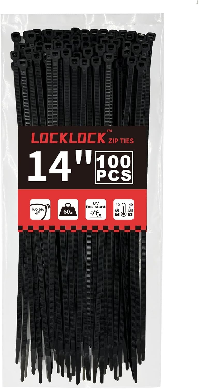 Zip Ties 14 inch(100 Pack), 60 lb, Black Heavy Duty 14" (100-Pack),