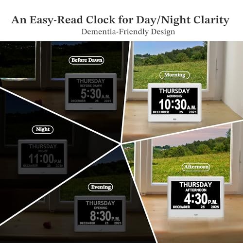 7'' Dementia Clock For Seniors, Large Display Digital Clock With Date, 7" White