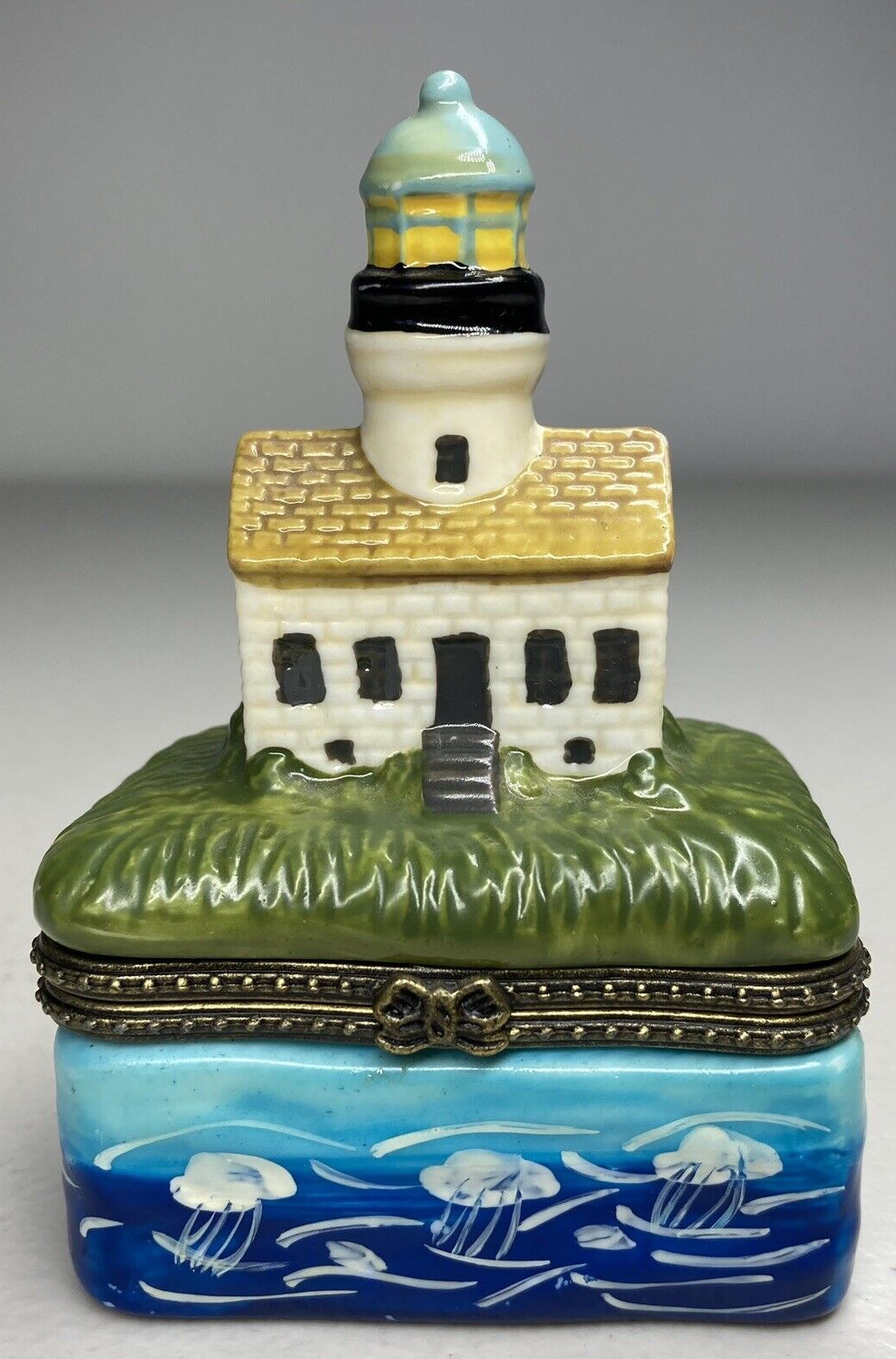 Porcelain Lighthouse Hinged Trinket Box
