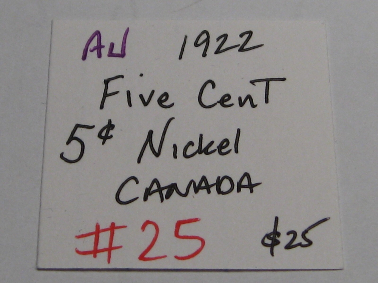 AU 1922 Five Cent 5¢ Nickel CANADA. #25