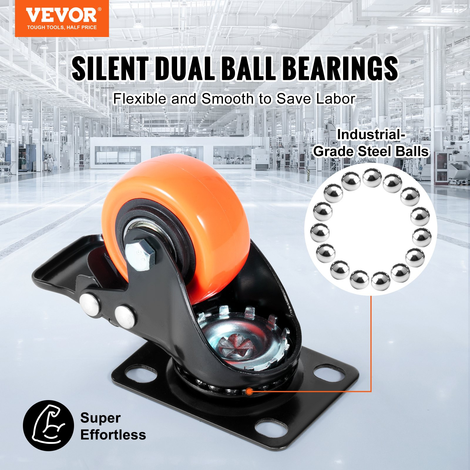 VEVOR Caster Wheels, 2-inch Swivel Plate Casters, Set of 4, with Security Dual L