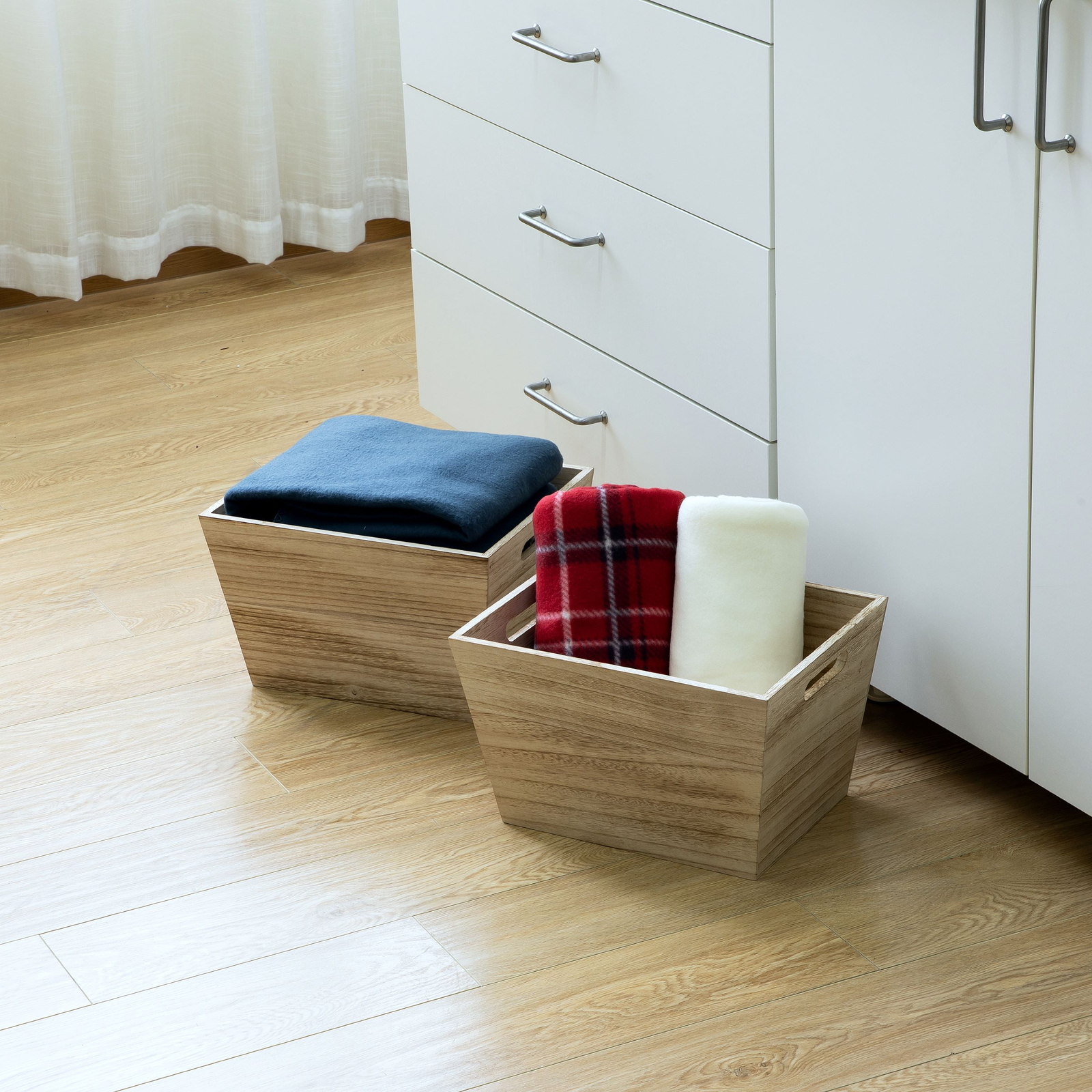 Medium Natural Wood Storage Bin, 2 Pack