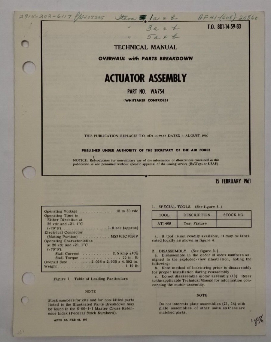 Whittaker Controls Actuator Assembly Part No WA754 Overhaul/ Parts Breakdown
