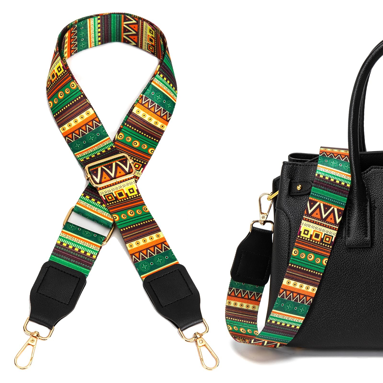 Aeiruo Purse Strap, 1.5" Cowhide Head Wide Shoulder Bag Strap 1.5inch, Green