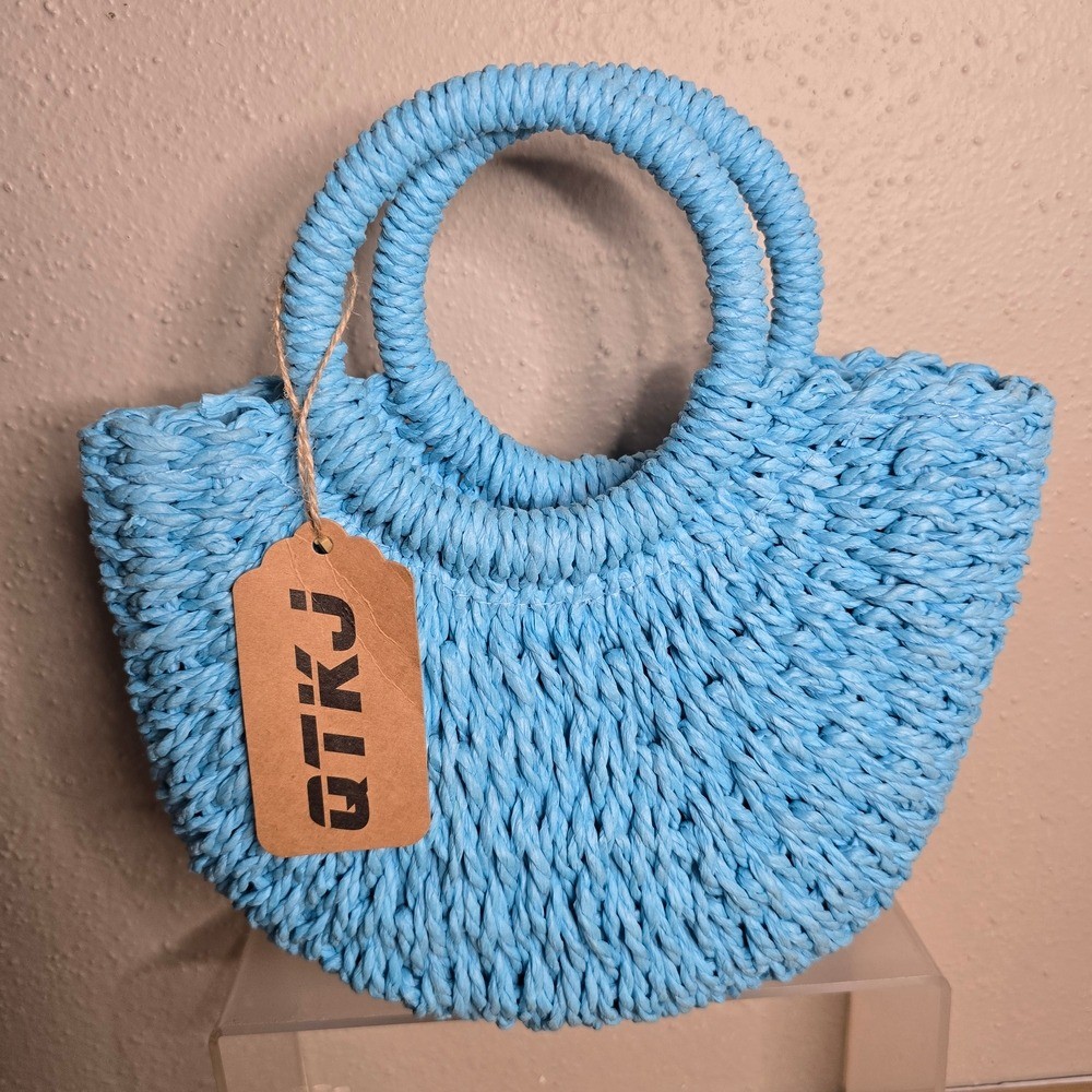 Stylish Light Blue Woven Handbag