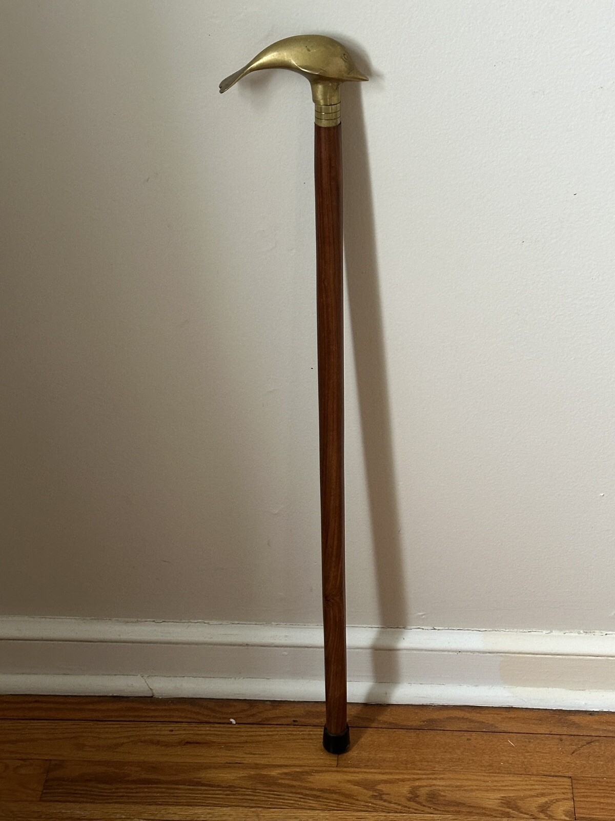 Vintage Solid Brass Dolphin Handle Walking Cane Stick Victorian Tons of patina