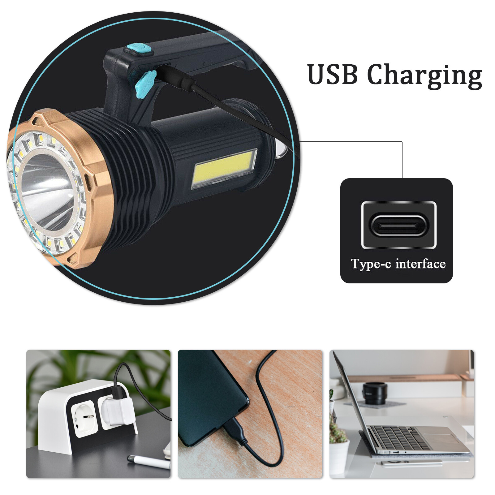 Super Bright LED Flashlight High Powered Torch USB Rechargeable Lamp