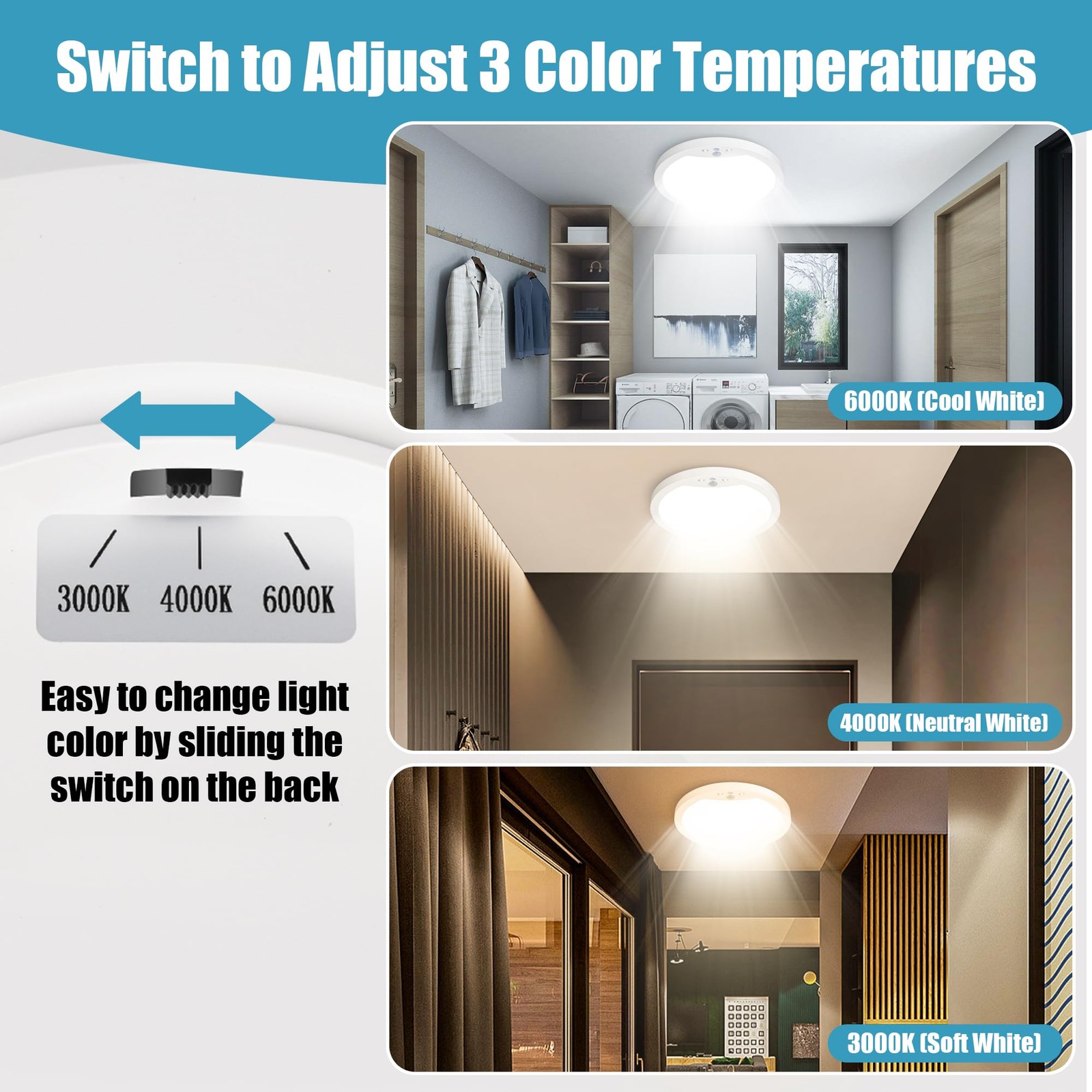 Hard-Wired Motion Sensor Ceiling Lights, 9in 20W Flush Mount 2 Packs, White