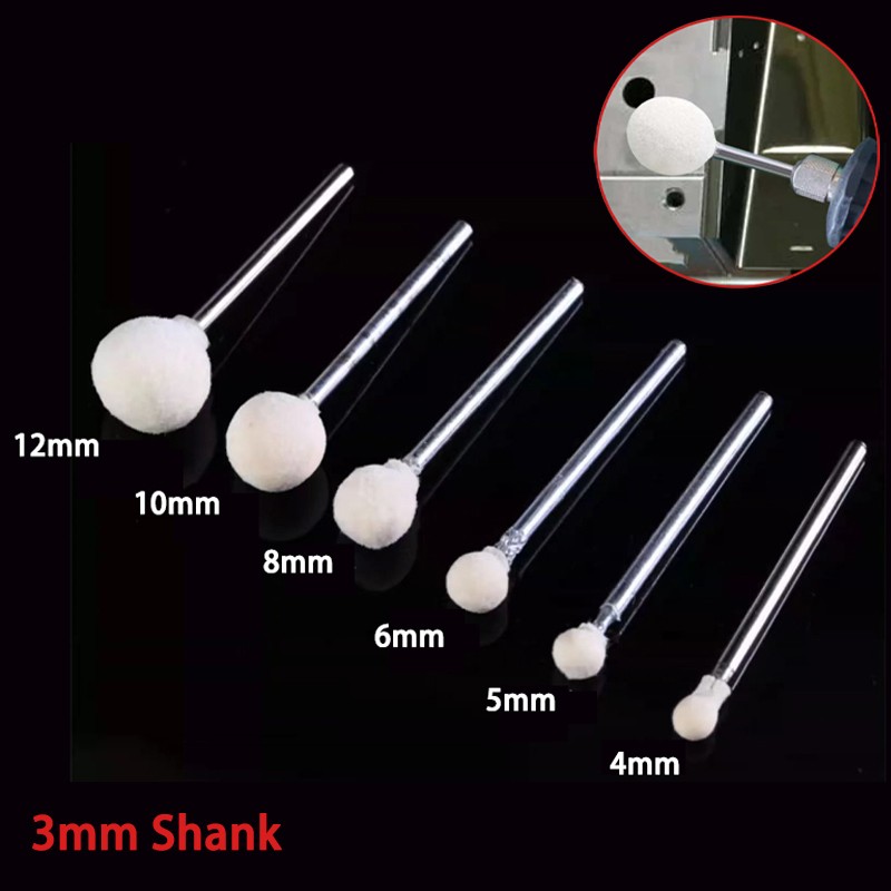 Ball-Shaped Wool Grinding Head 3mm Shank For Dremel Rotary Tool 4/5/6/8/10/12mm