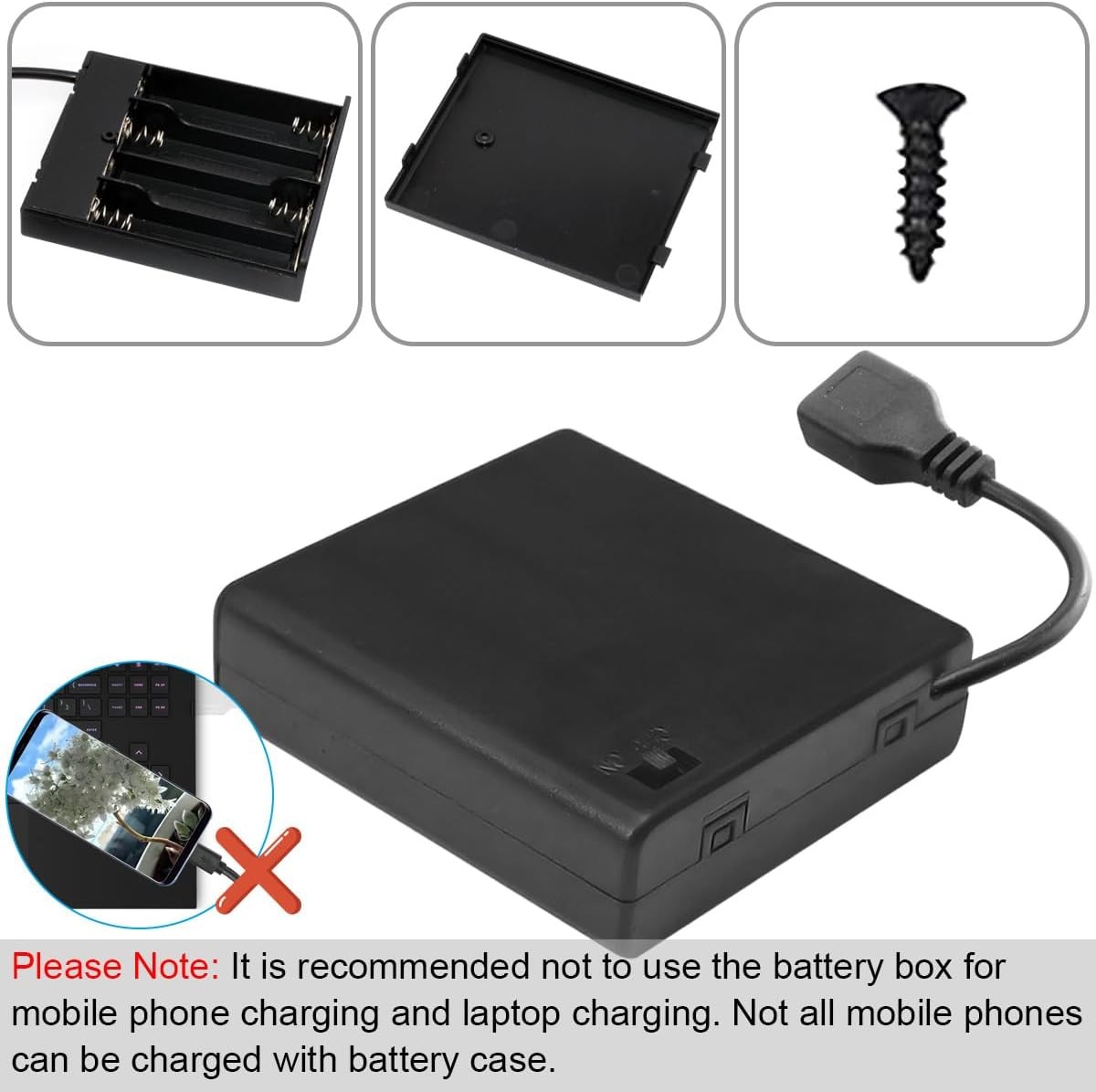 4 PCS 4 AA Battery Holder USB Switch, 6V Female Socket, 4 x 1.5V 4