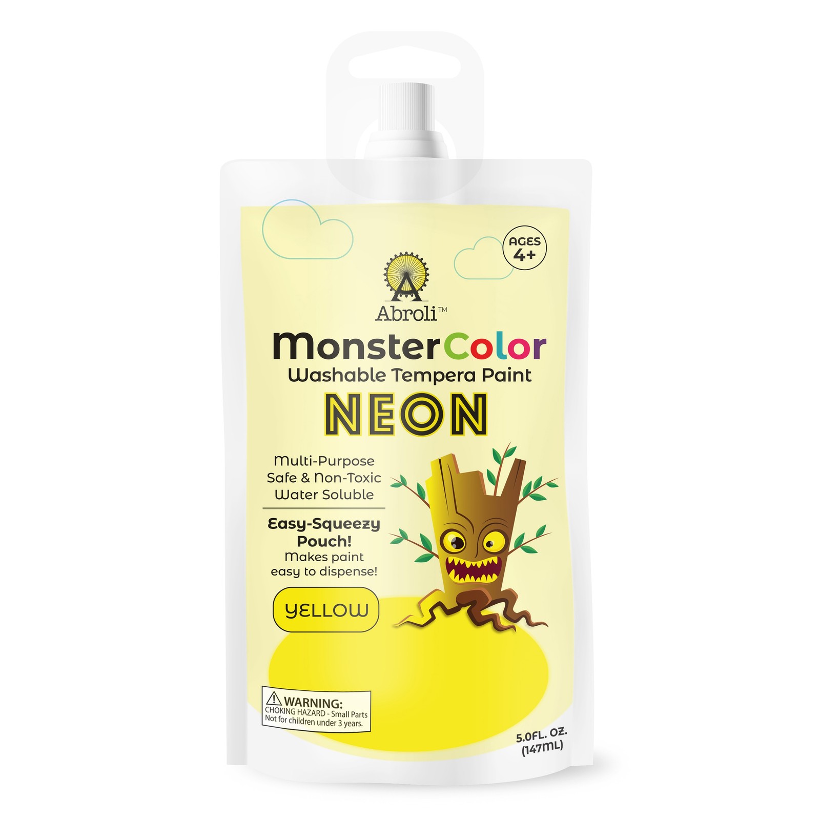 Abroli Monster Color Washable Tempera Paint Pouch 5oz-Neon Yellow