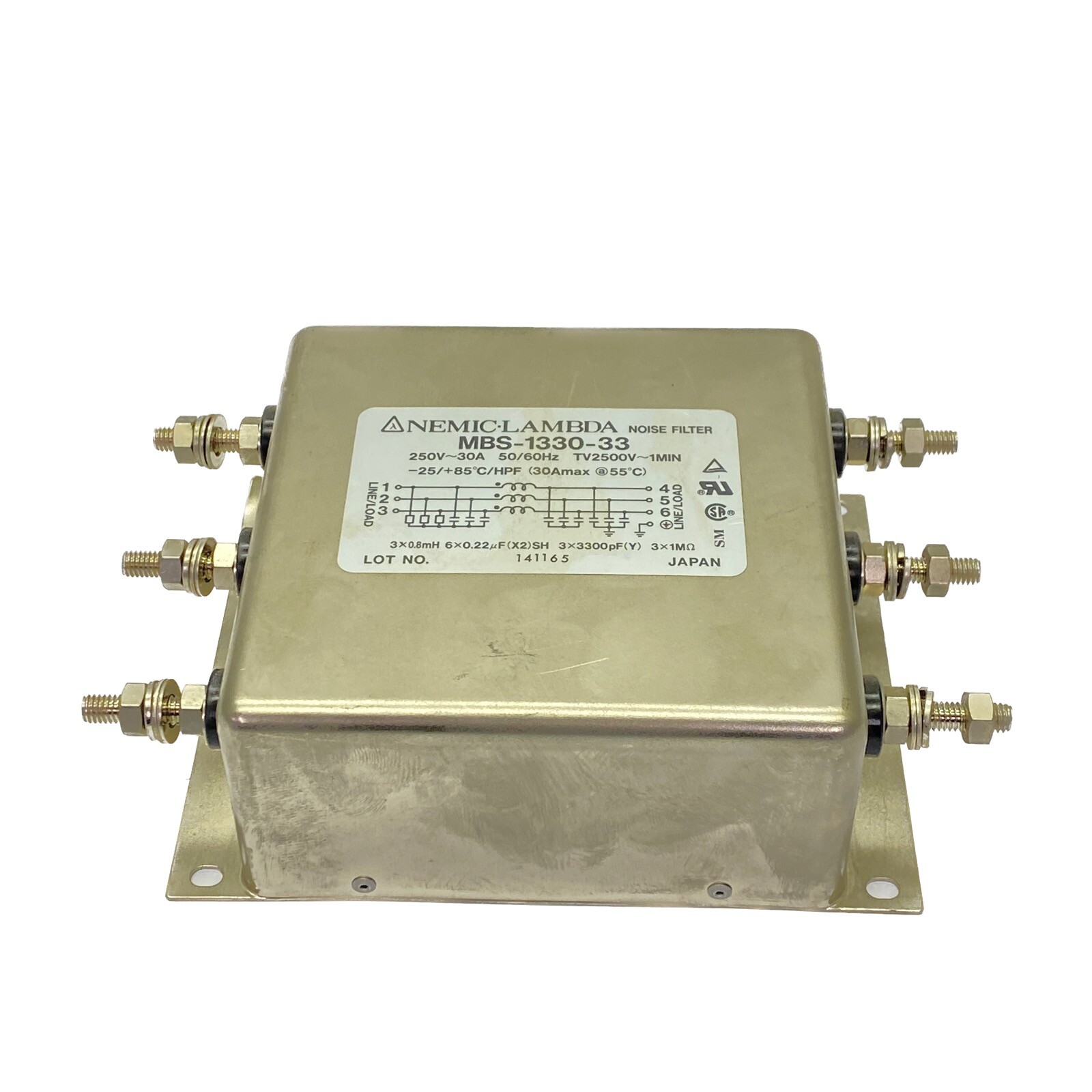 NEW Nemic-Lambda 250V 30A 50/60Hz TV2500V-1Min Noise Filter MBS-1330-33