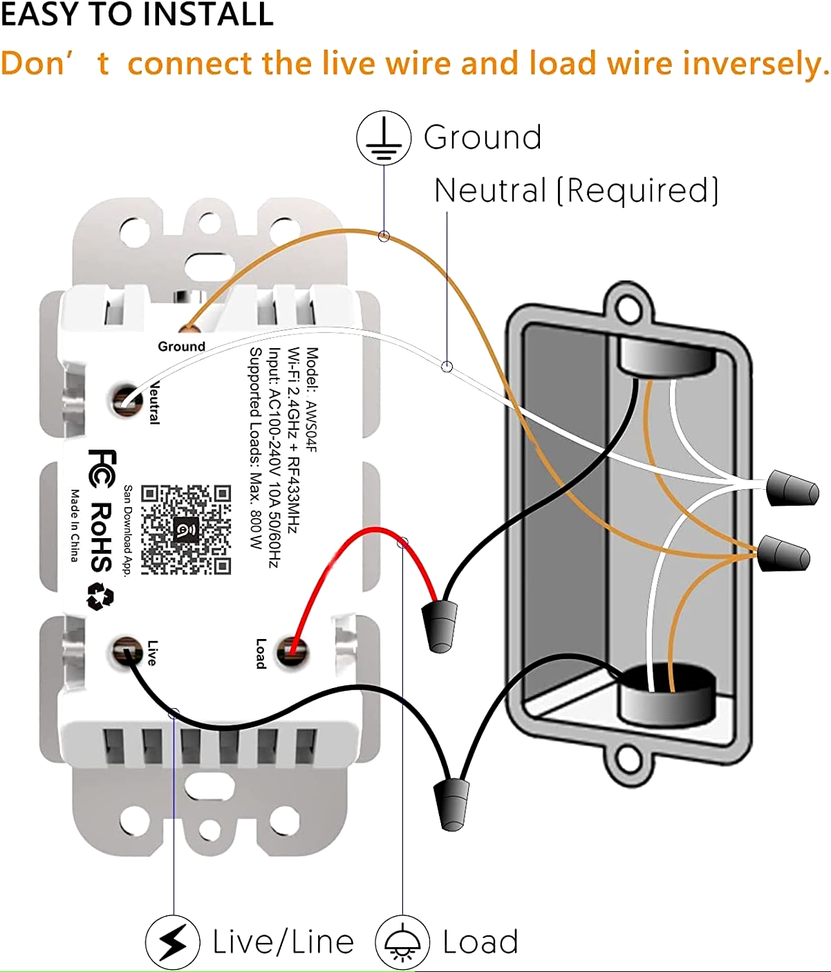 Smart WIFI In-Wall Switch For Alexa Google Home APP With Remote Control&Schedule