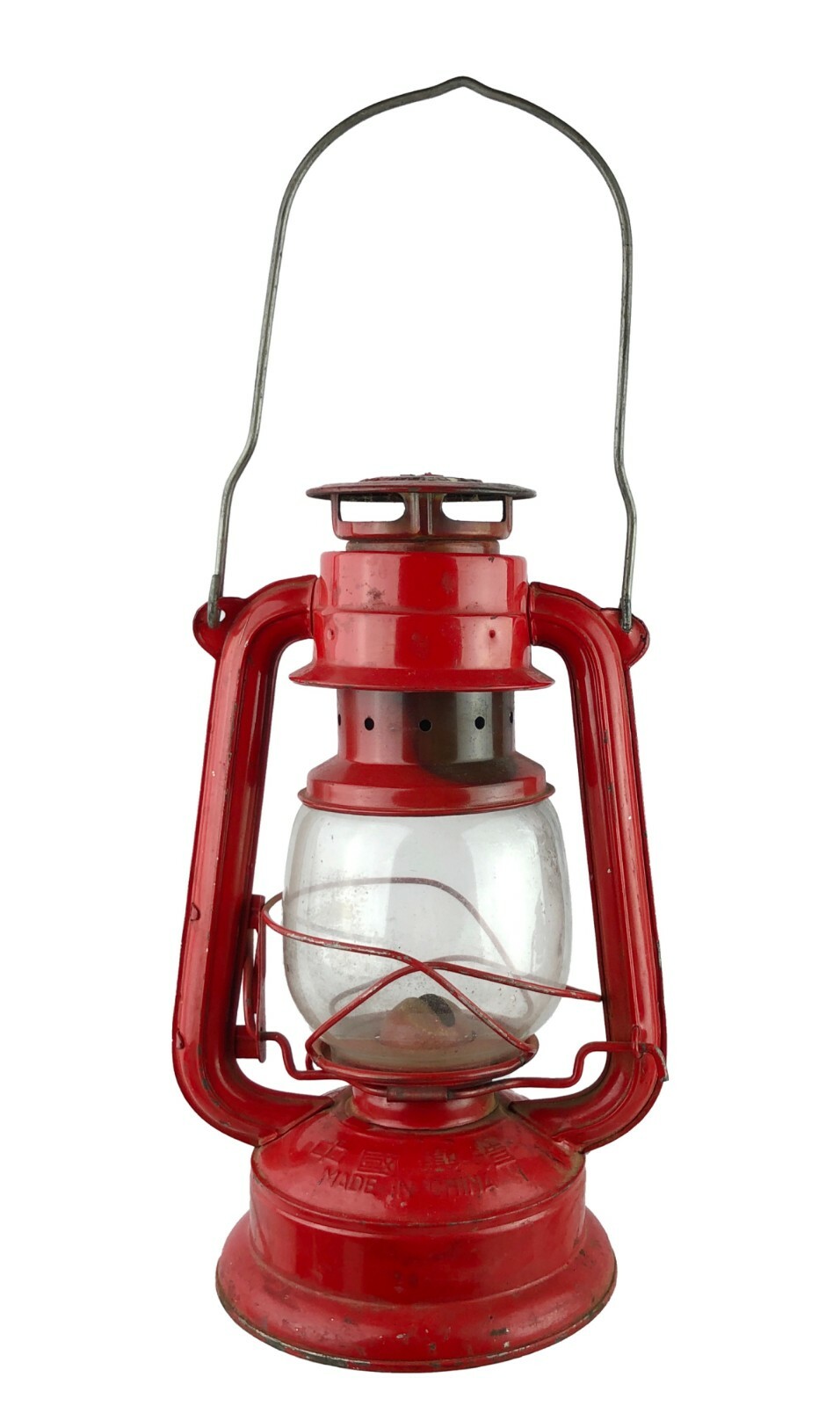 Vintage Big Wheel Brand Red Painted Kerosene Lantern Winged