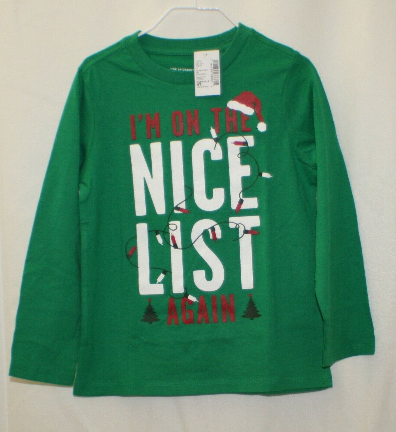 Childrens Place Long Sleeve T-Shirt Sz 4T Unisex I'm on the Nice List Again NEW