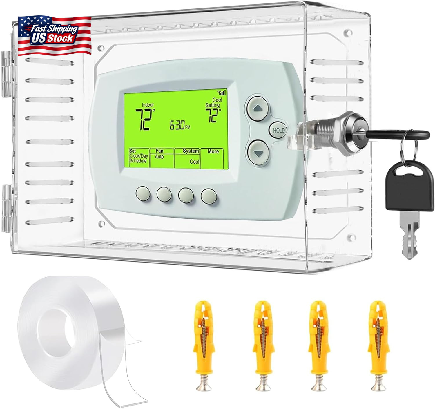 Universal Thermostat Lock Box with Key,Clear Large Thermostat Cover for Thermost