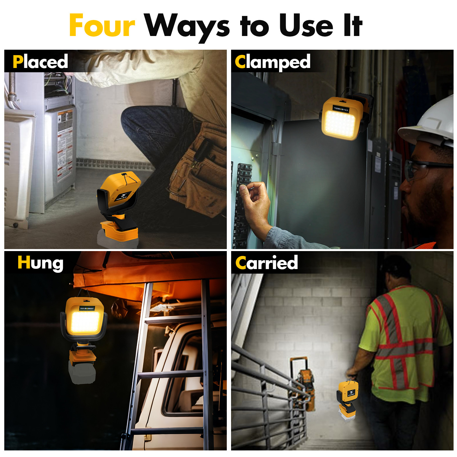 Cordless Led Work Light For Dewalt 20V Battery Portable Clamp Lamp Flashlight