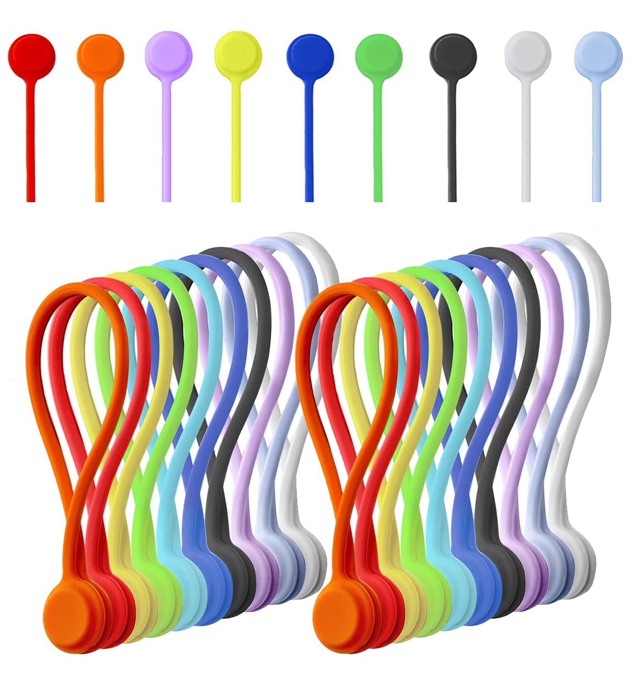 20 Pack Reusable Magnetic Silicone Cable Twist Ties Perfect Smart Home Gadgets!