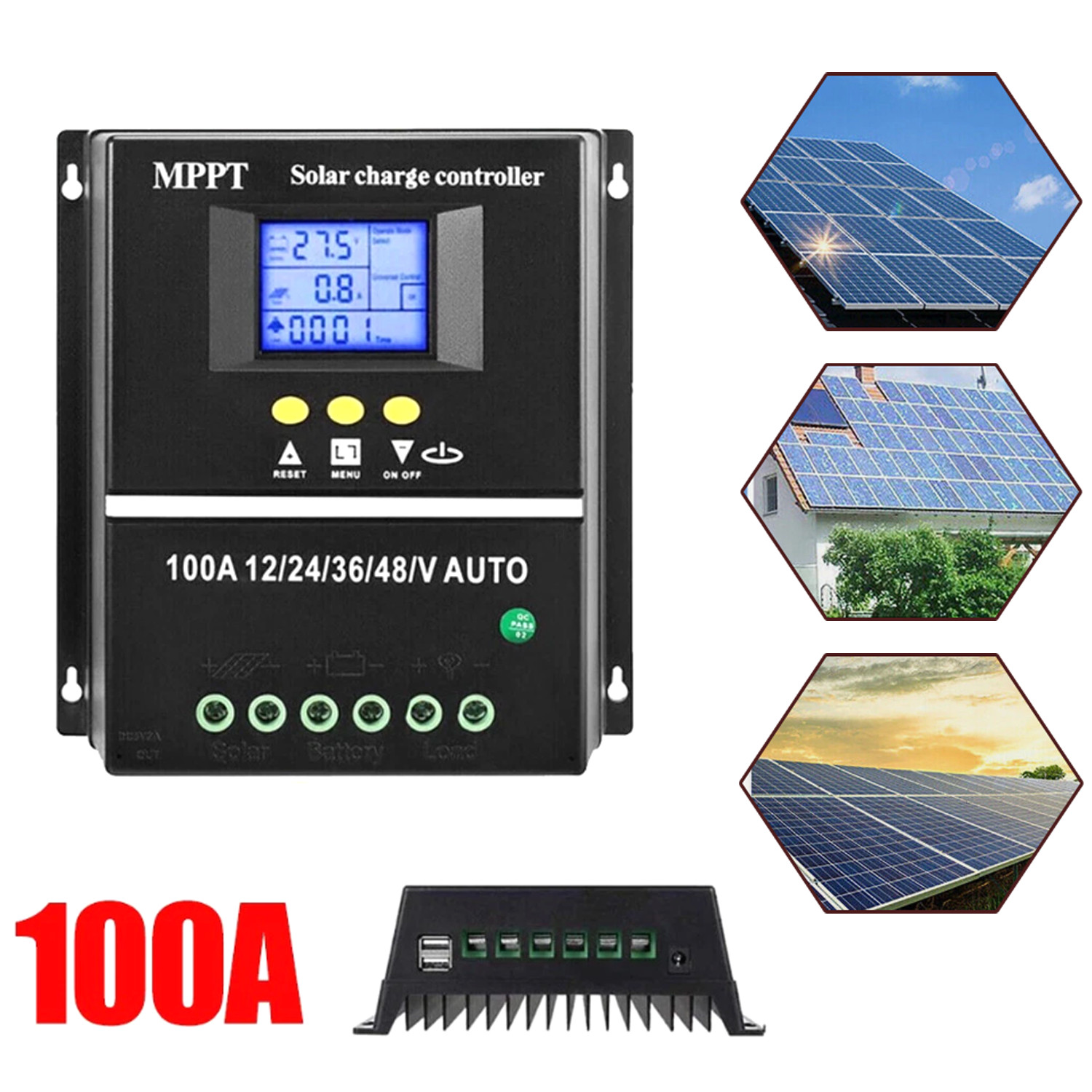 MPPT Solar Panel Battery 100A PV Regulator Charge Controller AUTO 12/24/36/48V