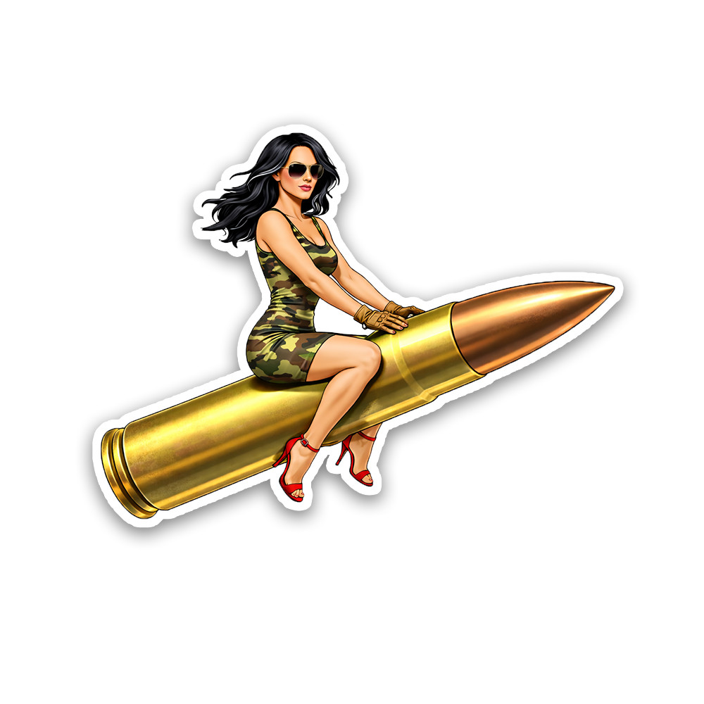 Bullet Riding Blonde Sticker 4 Inch Vinyl Decal HK Gun Rifle Pistol Ammo Camo
