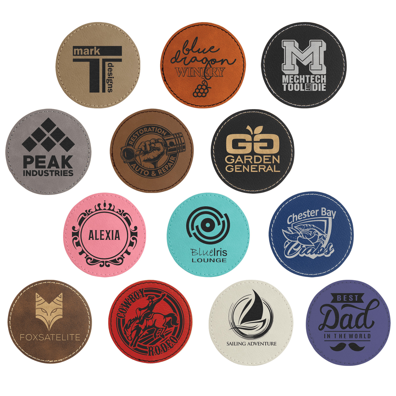Blank Leather Hat Patches, 10 Pack, Round Laserable Leatherette with Adhesive