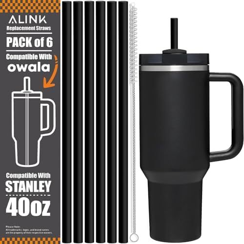 [DISHWASHER SAFE] 6 Pack Black Replacement Straws for Stanley 40 oz 30 oz Cup Tu