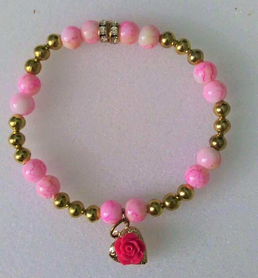 Collectible, Fashionable and Elegant  Beaded Bracelet-Rose Charm - One Of A Kind