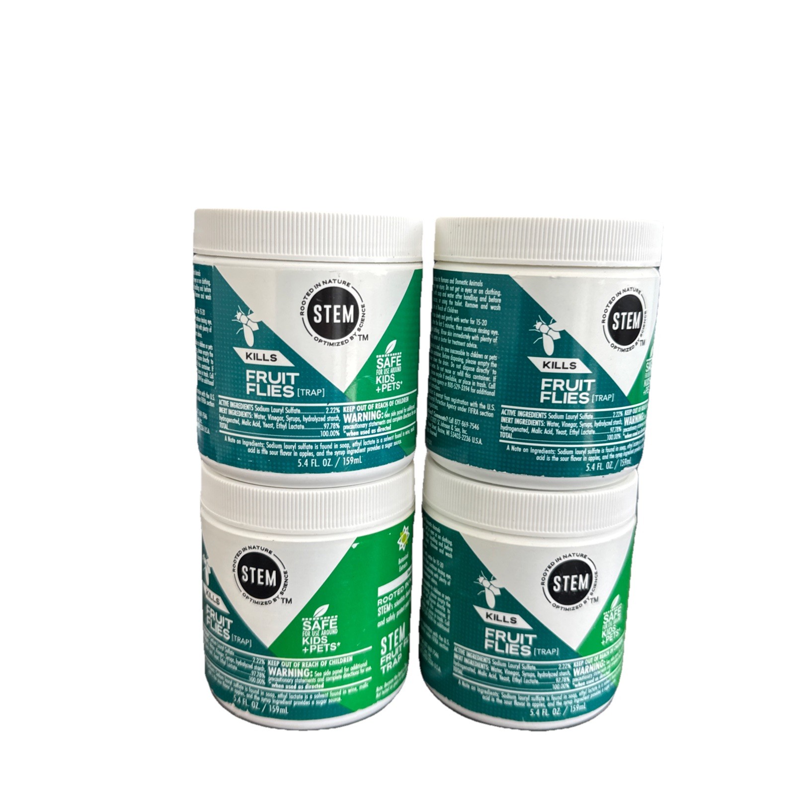 4 Pack: STEM Fruit Flies Trap Safe For Use Around Pets & Kids, 5.4 oz Jars  6C