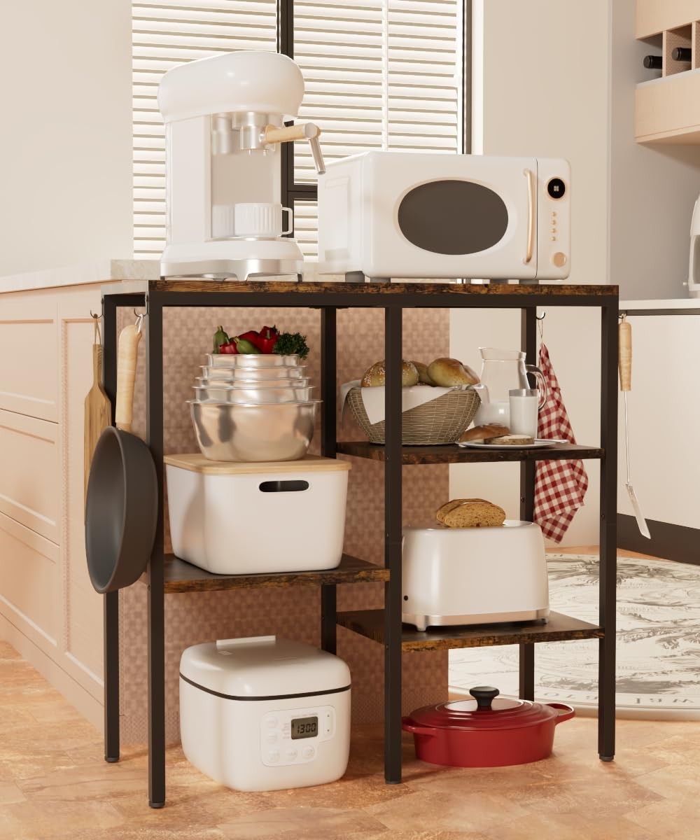 4-Tier Kitchen Microwave Oven Stand Adjustable Coffee Bar Station for Small