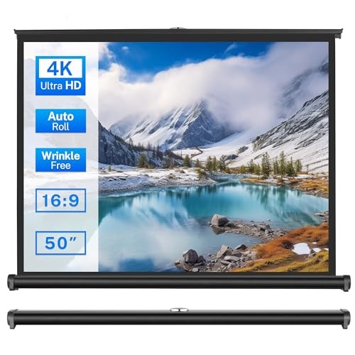 50 inch Small Projector Screen, Retractable Pull Up Screen, Floor 50-Inch 16:9