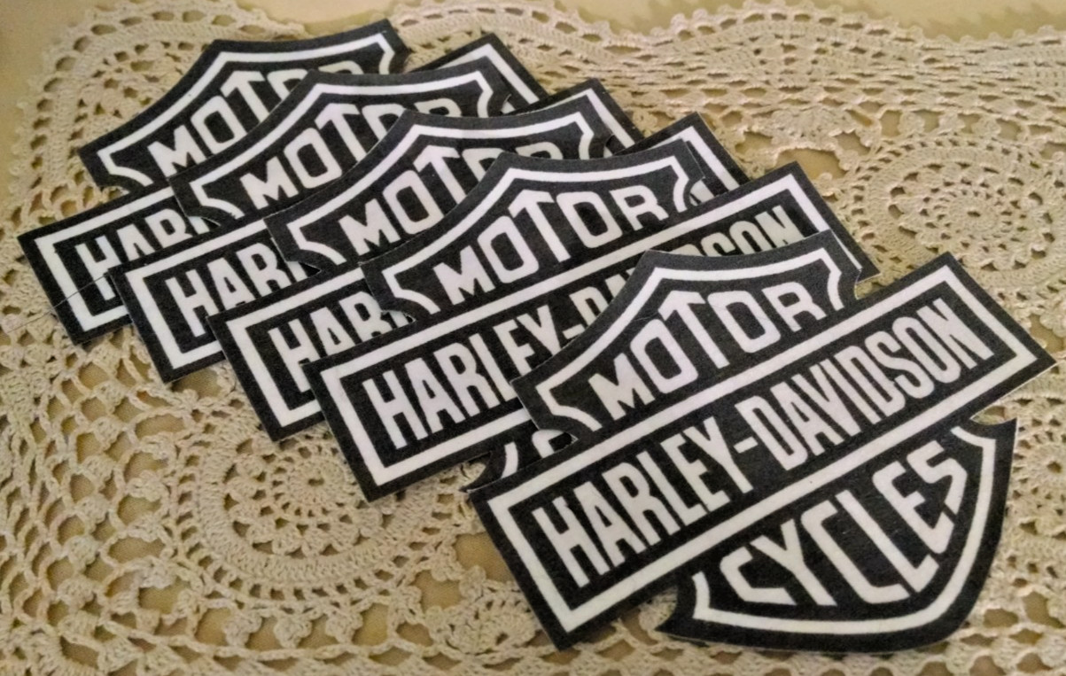 Harley Davidson Motorcycle Patch 5 Pc Black White Iron On Decal 4 3/4 x 3 3/4 In