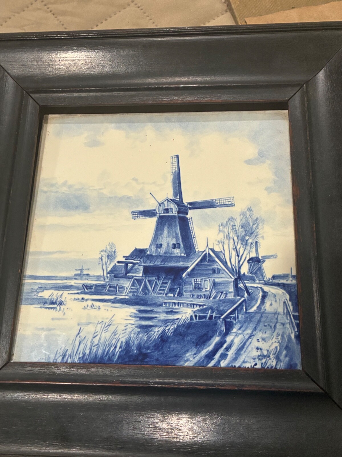 ANTIQUE JOOST THOOFT & LABOUCHERE DELFT PLAQUE TILE HAND PAINTED BLUE & WHITE