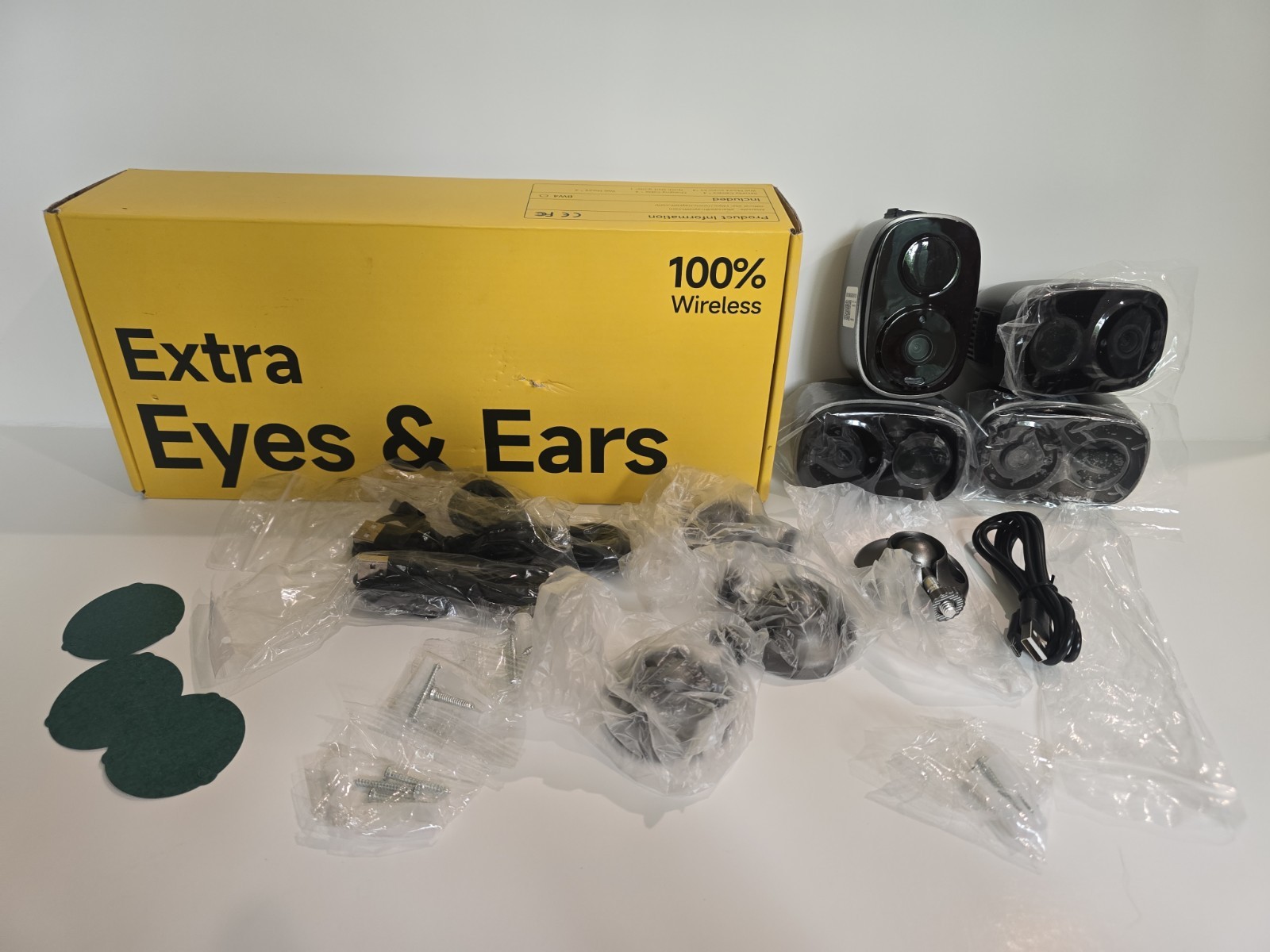 Set of 4 EXTRA EYES & EARS Wireless Outdoor 2K Security Camera System