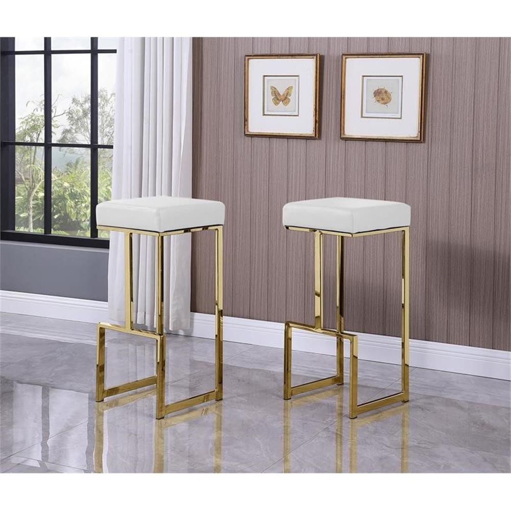 Dorrington Modern Faux Leather Backless Bar Stool in White/Gold (Set of 2)