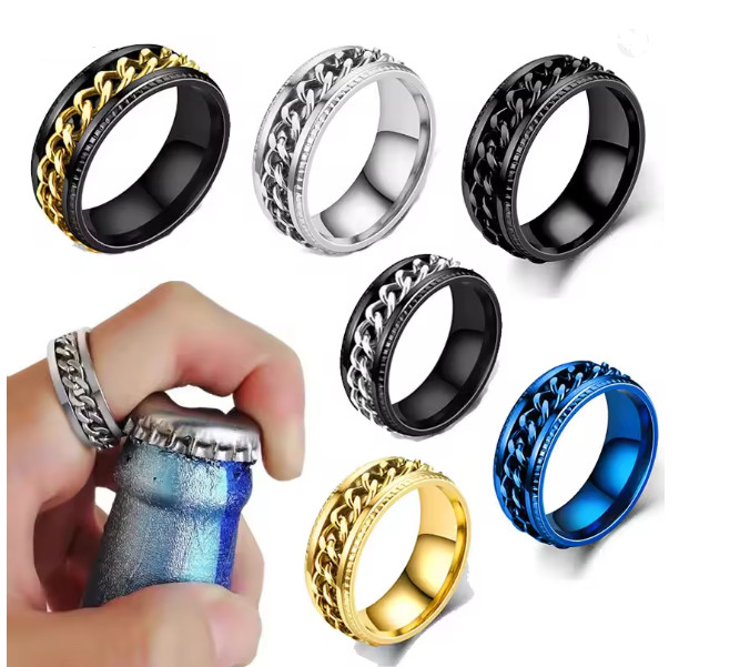 Finger Ring FIDGET Spinner Chain Fashion Stainless Steel Band Jewelry punk