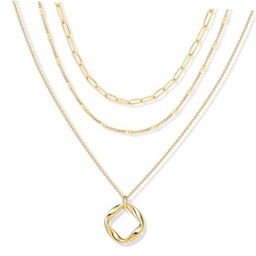 Layered Necklaces for Women, Stackable Dainty 14K Silver Plated Gold Circle1