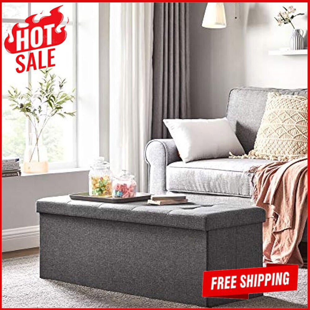 Rectangular Folding Storage Chest Ottoman Bench Foot Rest Stool Soft 660 lb New