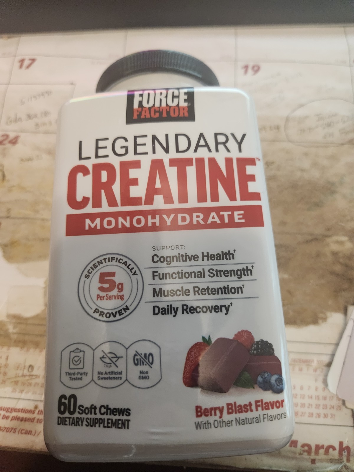 Force Factor Legendary 5g Creatine Monohydrate Chews,  Berry Blast-60 Soft Chews