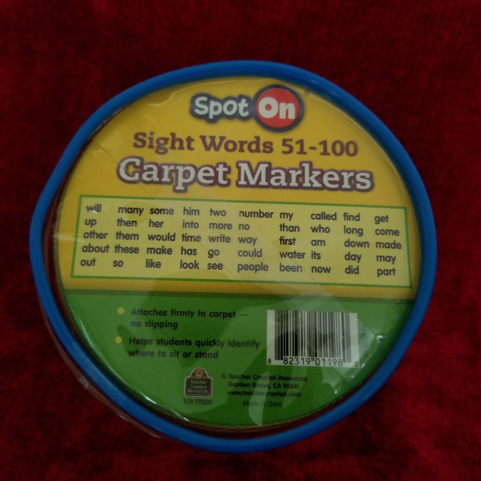 Teacher Created Resources Sight Words 51-100 Carpet Markers, 4" Spot On New!