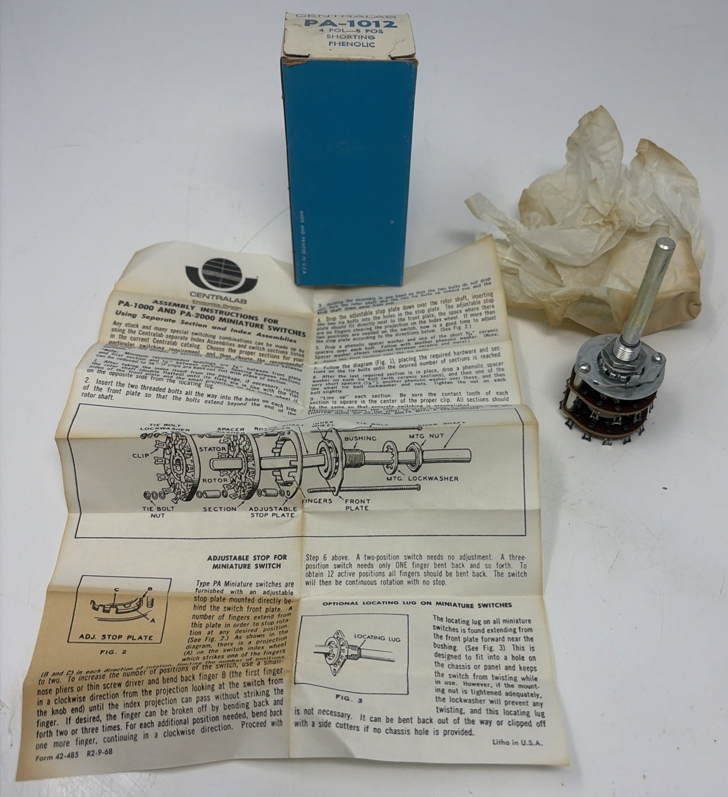 CENTRALAB PA-1012 4 POLE 5 Position SHORTING PHENOLIC Rotary Switch NOS