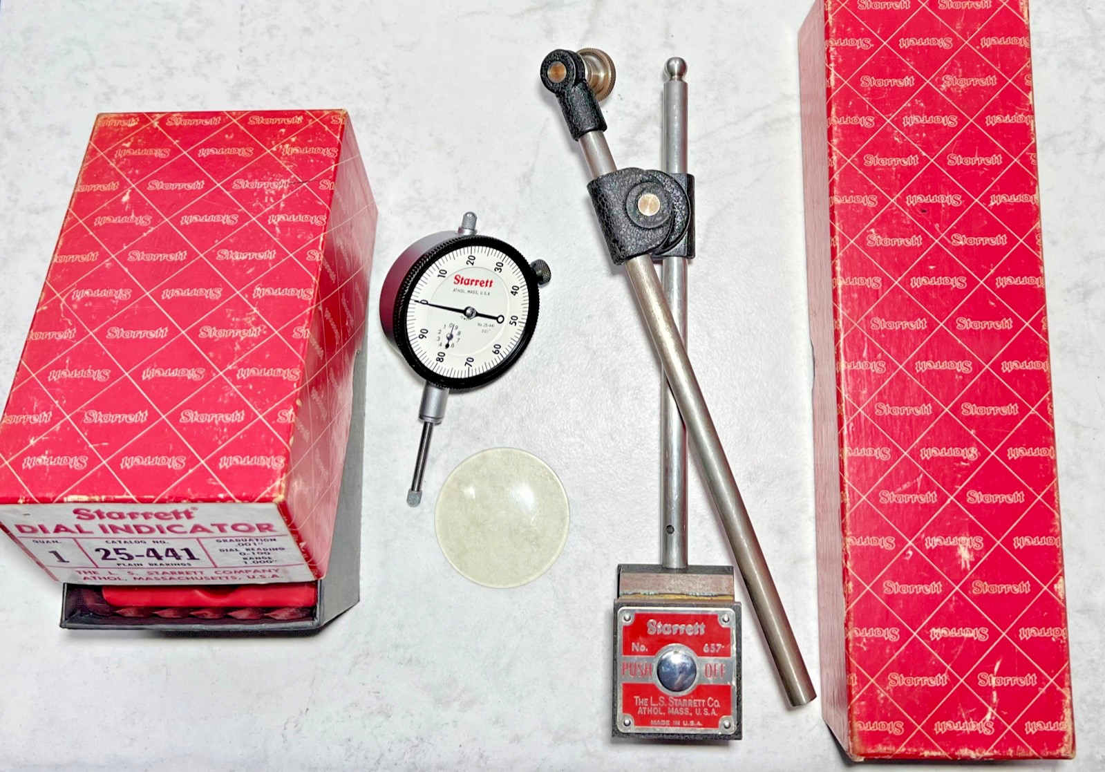Starrett 657D Magnetic Base Indicator Holder 25-441 Dial Indicator Set Boxes USA