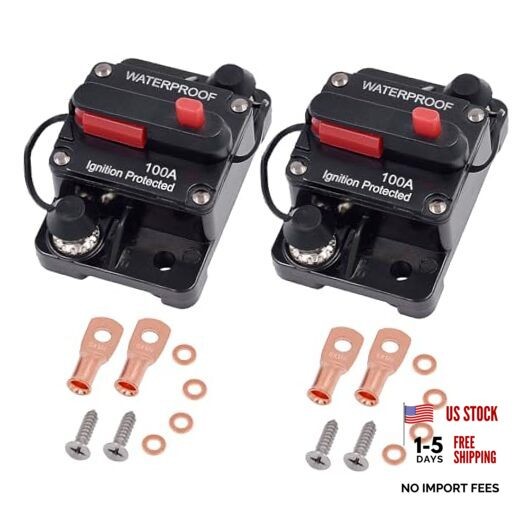 2-Pack Circuit Breaker with Manual Reset for Car Audio/RV Solar/Boat 2.0 100A