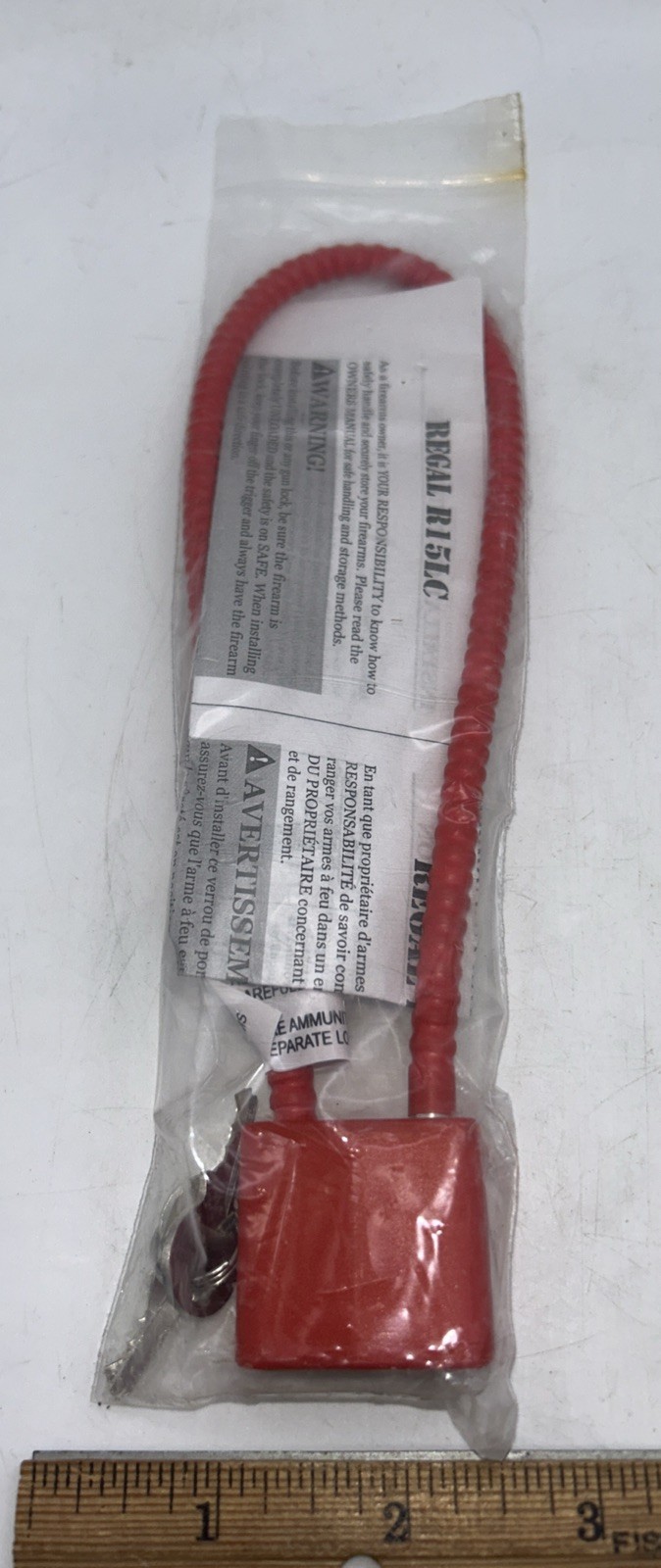 Regal Firearm Gun Safety Cable Lock R15LC1 New Red With Manual And 2 Keys