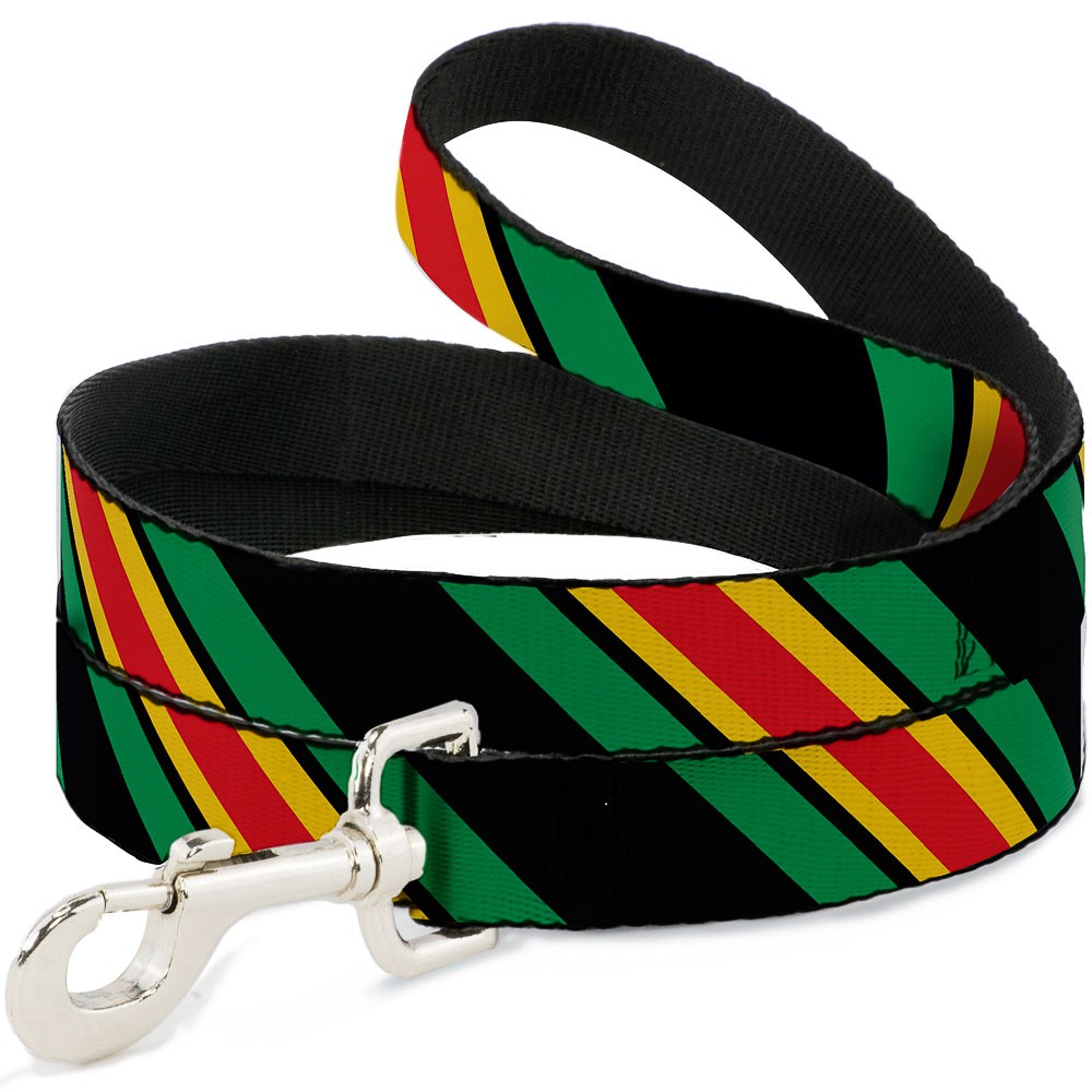 Dog Leash 6-FEET Diagonal Stripes Black/Green/Yellow/Red WIDE 1.5"