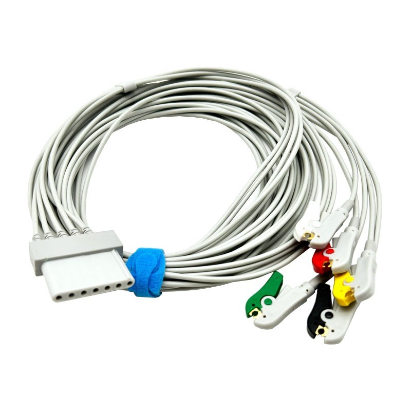 7pin ECG Holter Cable 5-Leads Pinch/Grabber Compatible Schiller Argus LCX LUX
