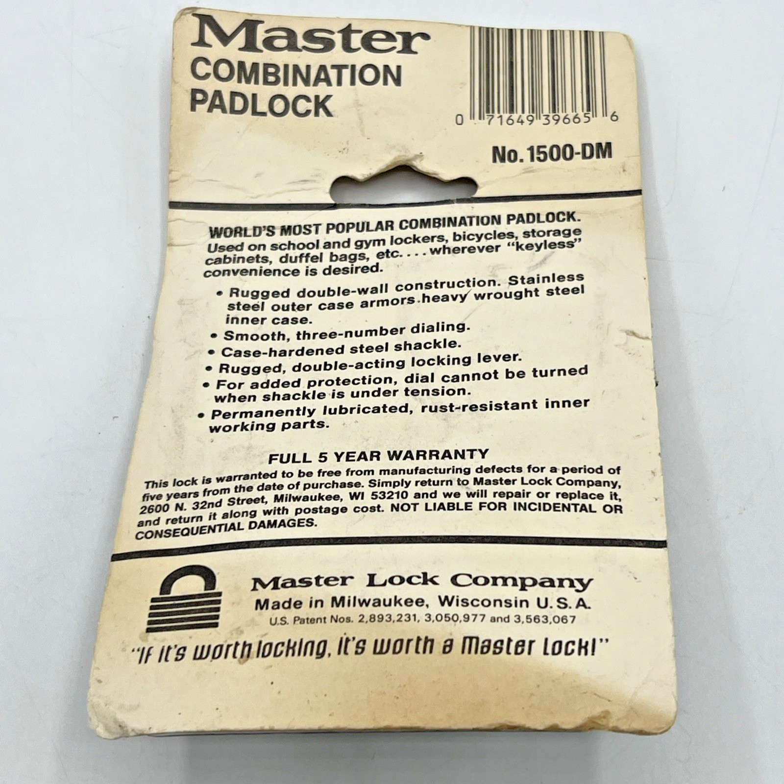 Master Lock Combination Padlock 1500-DM USA