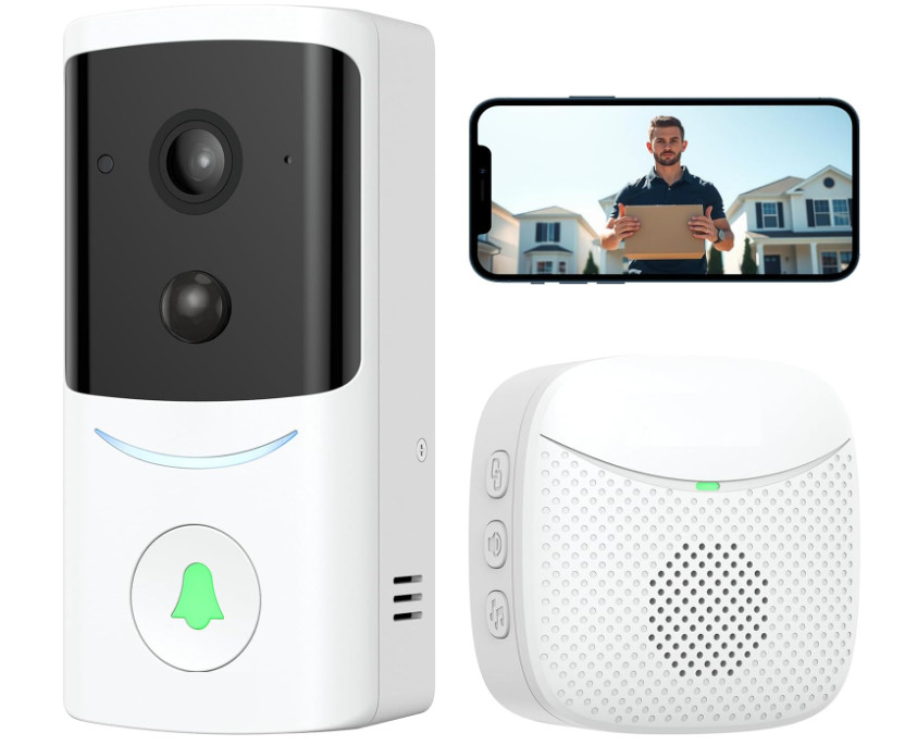 Timbre Cámara 2K Inalámbrica con Timbre, Visión Nocturna, Audio, Alerta AI